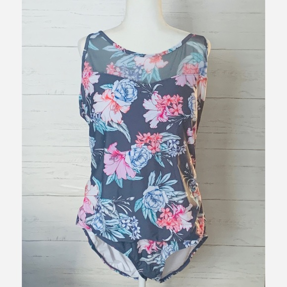 NWOT Emerald Bay blue floral swimsuit Sz 24 - Picture 4 of 8